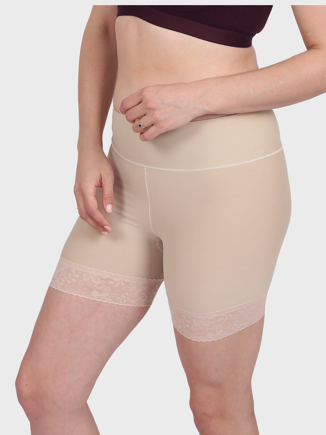Luella™ Sleek Ice Silk Shapewear Slip Shorts with Elegant Lace Trim for Tummy Control Under Dresses.