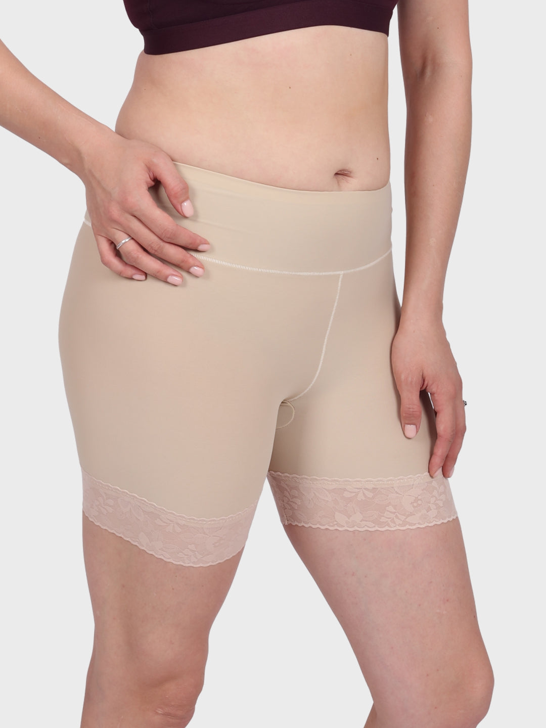 Luella™ Sleek Ice Silk Shapewear Slip Shorts with Elegant Lace Trim for Tummy Control Under Dresses.