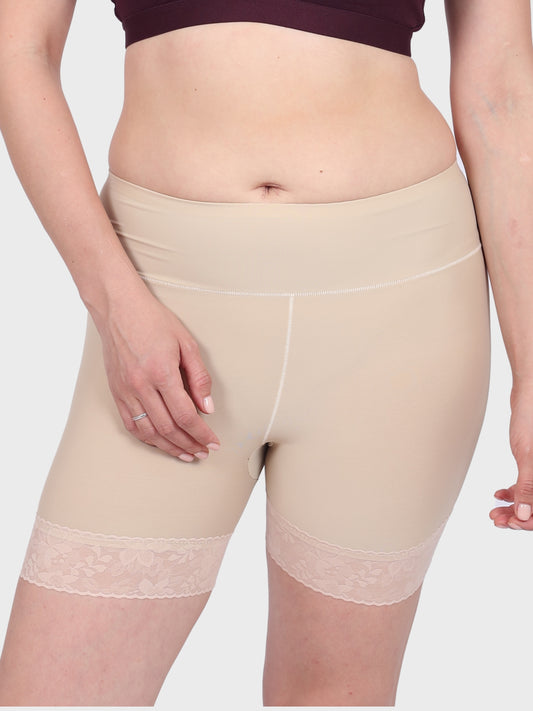 Luella™ Sleek Ice Silk Shapewear Slip Shorts with Elegant Lace Trim for Tummy Control Under Dresses.